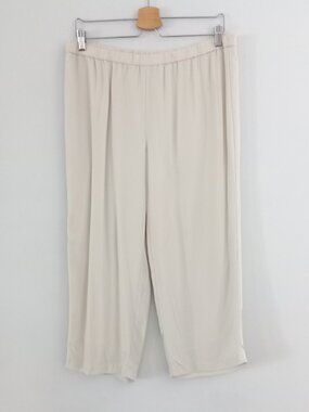 EILEEN FISHER cream silk wide leg pants